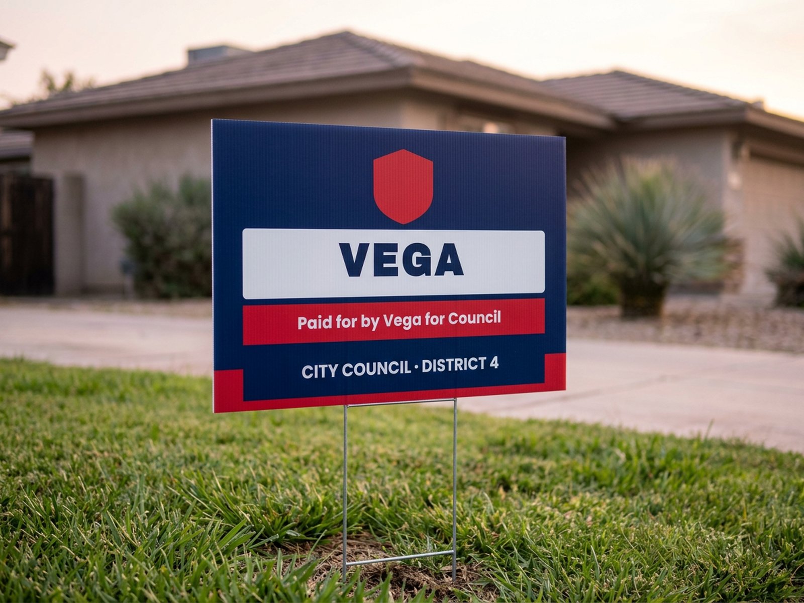 18 x 24 in candidate yard sign in a front lawn