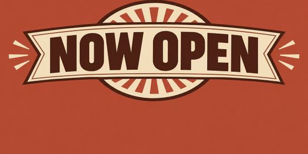 Now Open banner, badge