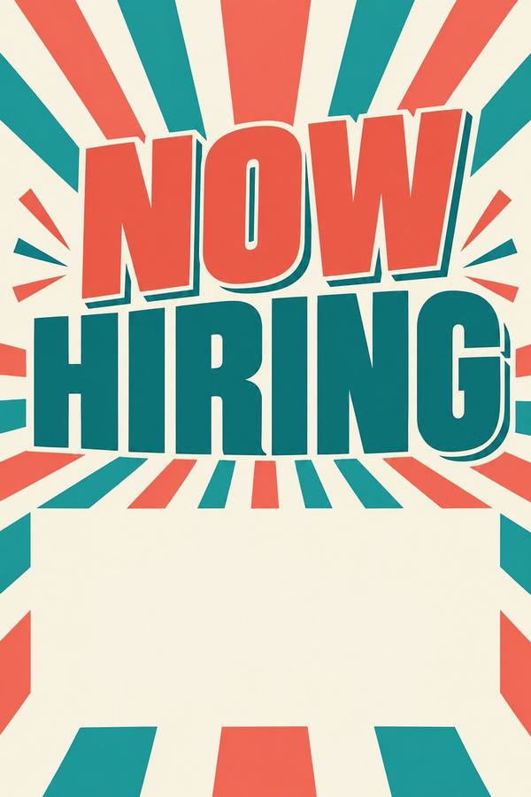 Now Hiring sign, retro