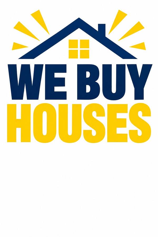 We Buy Houses sign, illustrated