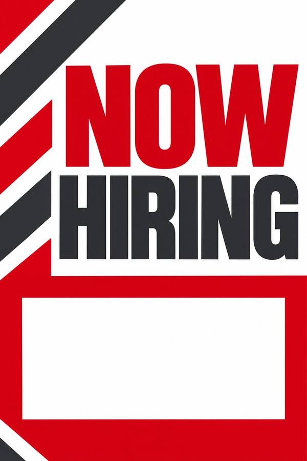 Now Hiring sign, bold