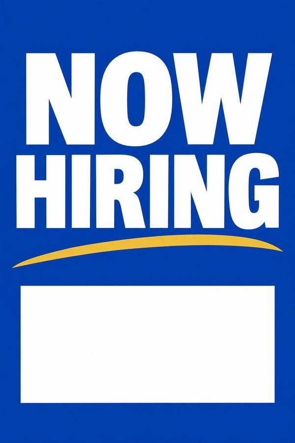Now Hiring sign, clean