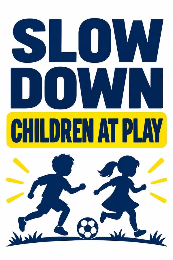 Slow Down Children At Play sign, illustrated