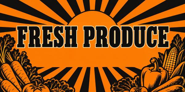 Farmers Market and Fresh Produce banner, retro