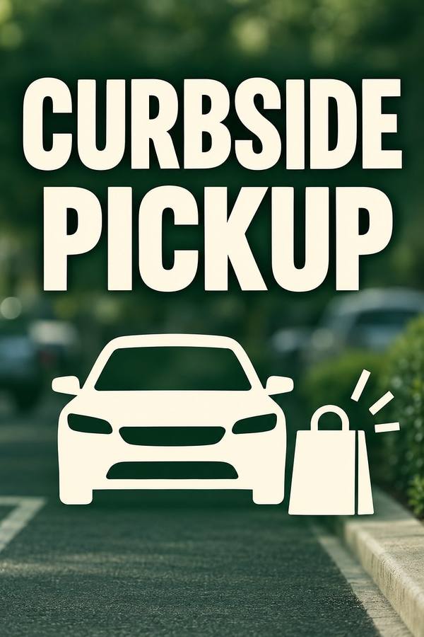 Curbside Pickup and Drive Thru Open sign, photo