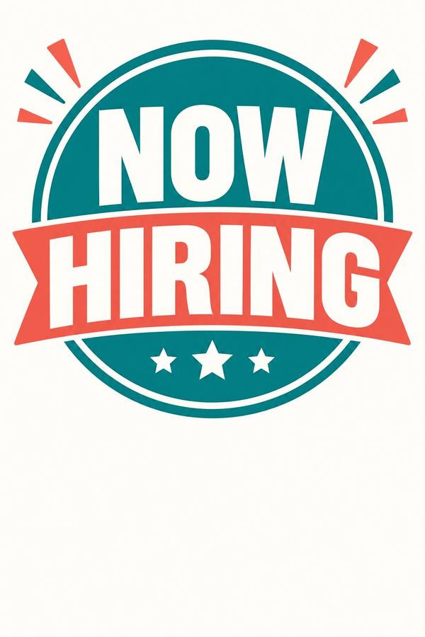 Now Hiring sign, badge