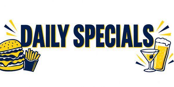 Daily Specials and Happy Hour banner, illustrated