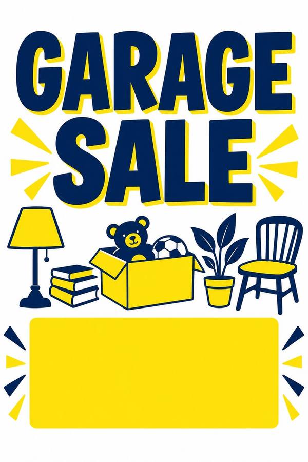 Garage Sale and Yard Sale sign, illustrated
