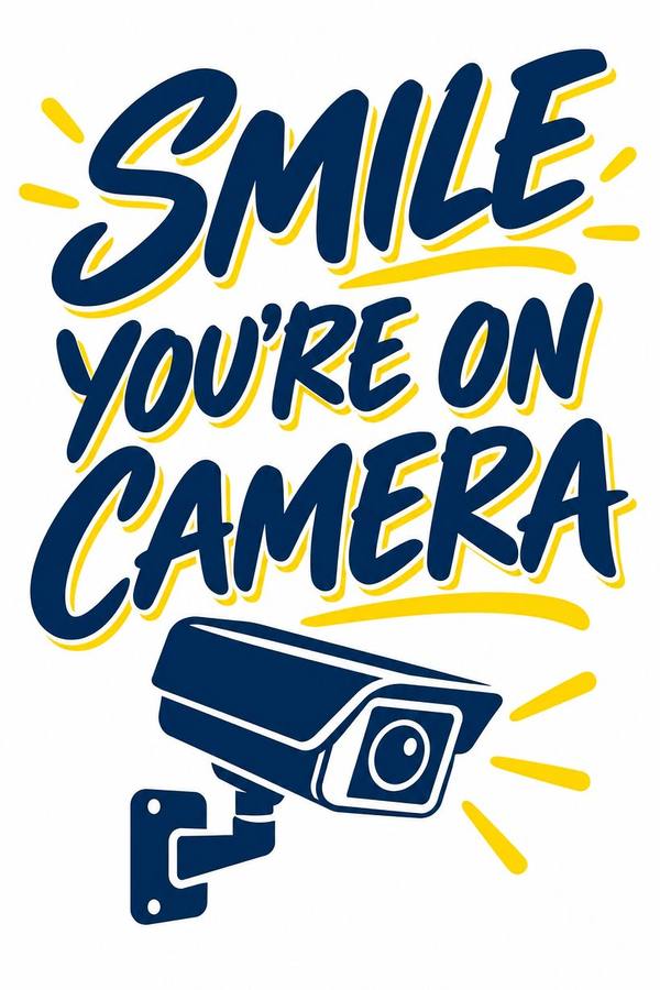Smile You're On Camera sign, hand lettered