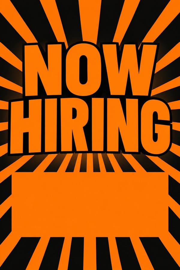 Now Hiring sign, retro