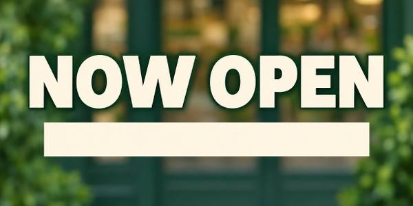 Now Open banner, photo