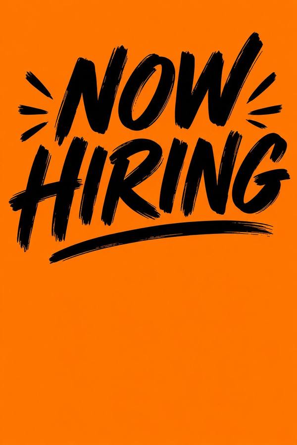 Now Hiring sign, hand lettered