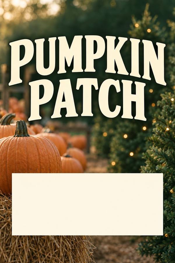 Pumpkin Patch and Christmas Trees sign, photo
