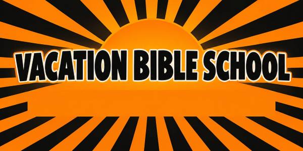 Church Welcome and Vacation Bible School banner, retro