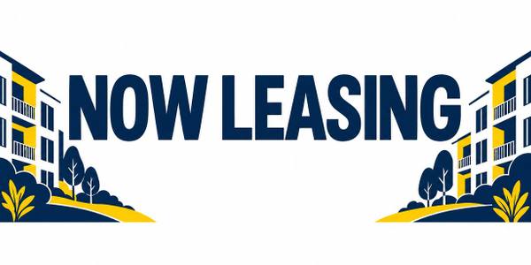 Now Leasing and Apartments Available banner, illustrated