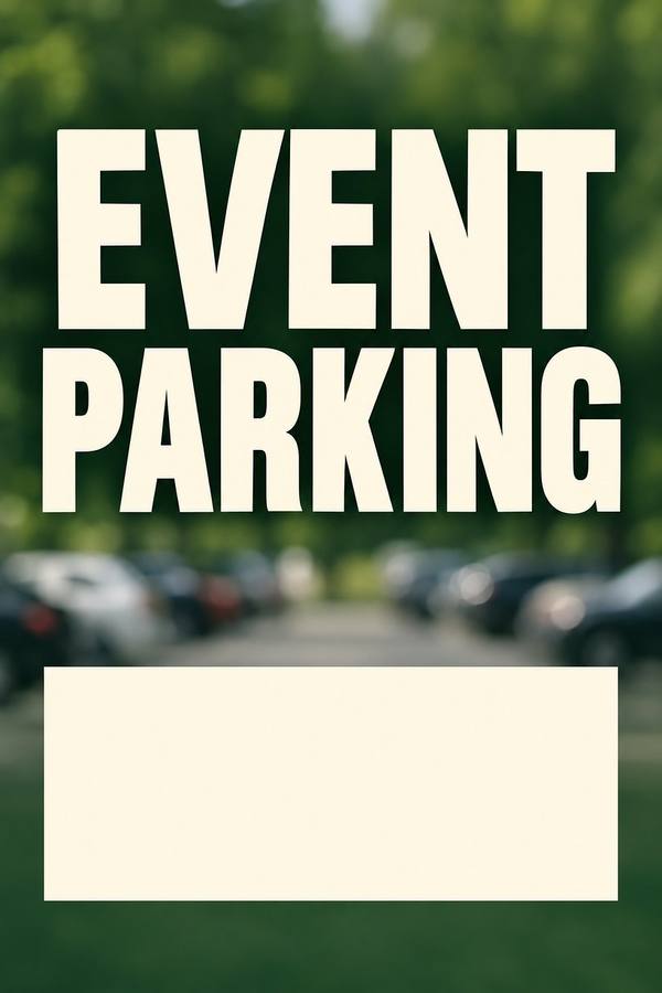 Event Parking and This Way sign, photo