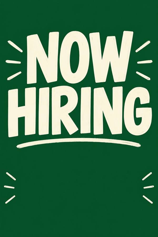 Now Hiring sign, chalkboard