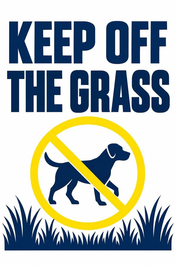 Keep Off The Grass and No Dogs sign, illustrated