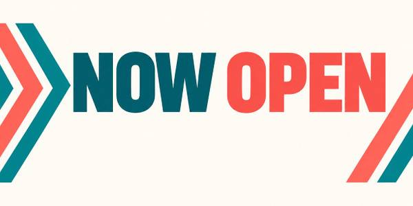 Now Open banner, bold