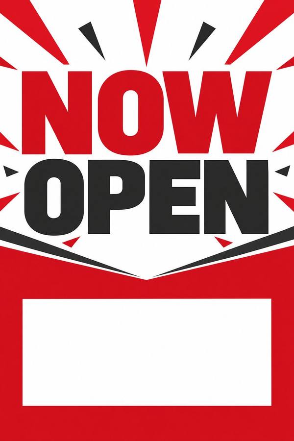 Grand Opening and Now Open sign, type