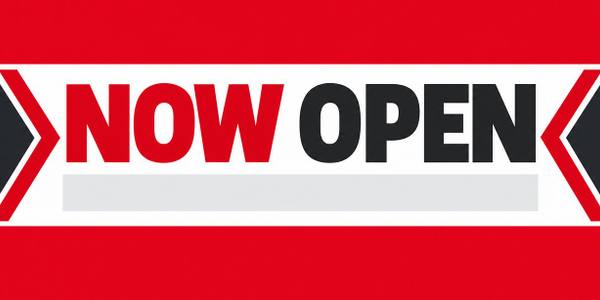 Now Open banner, type