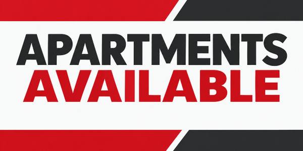 Now Leasing and Apartments Available banner, type