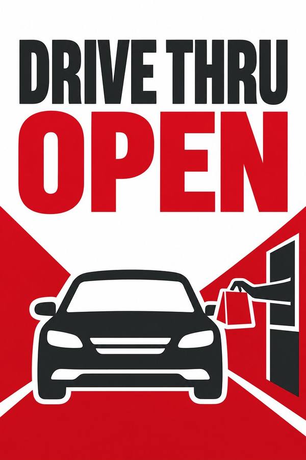 Curbside Pickup and Drive Thru Open sign, type