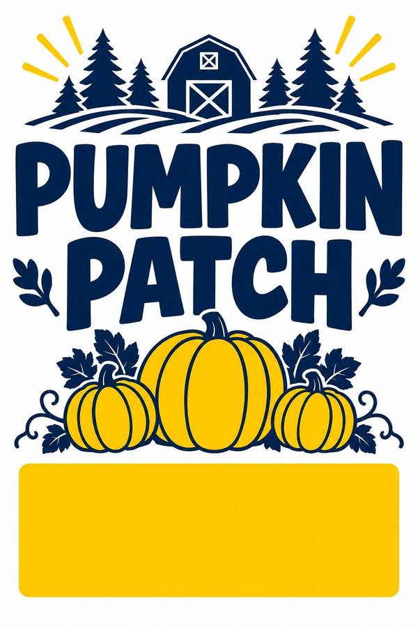 Pumpkin Patch and Christmas Trees sign, illustrated