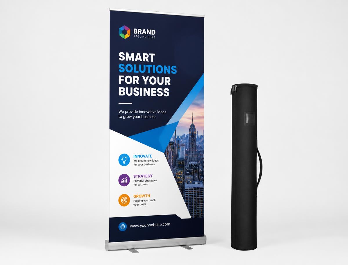 Retractable banner stand kit with base and carry case
