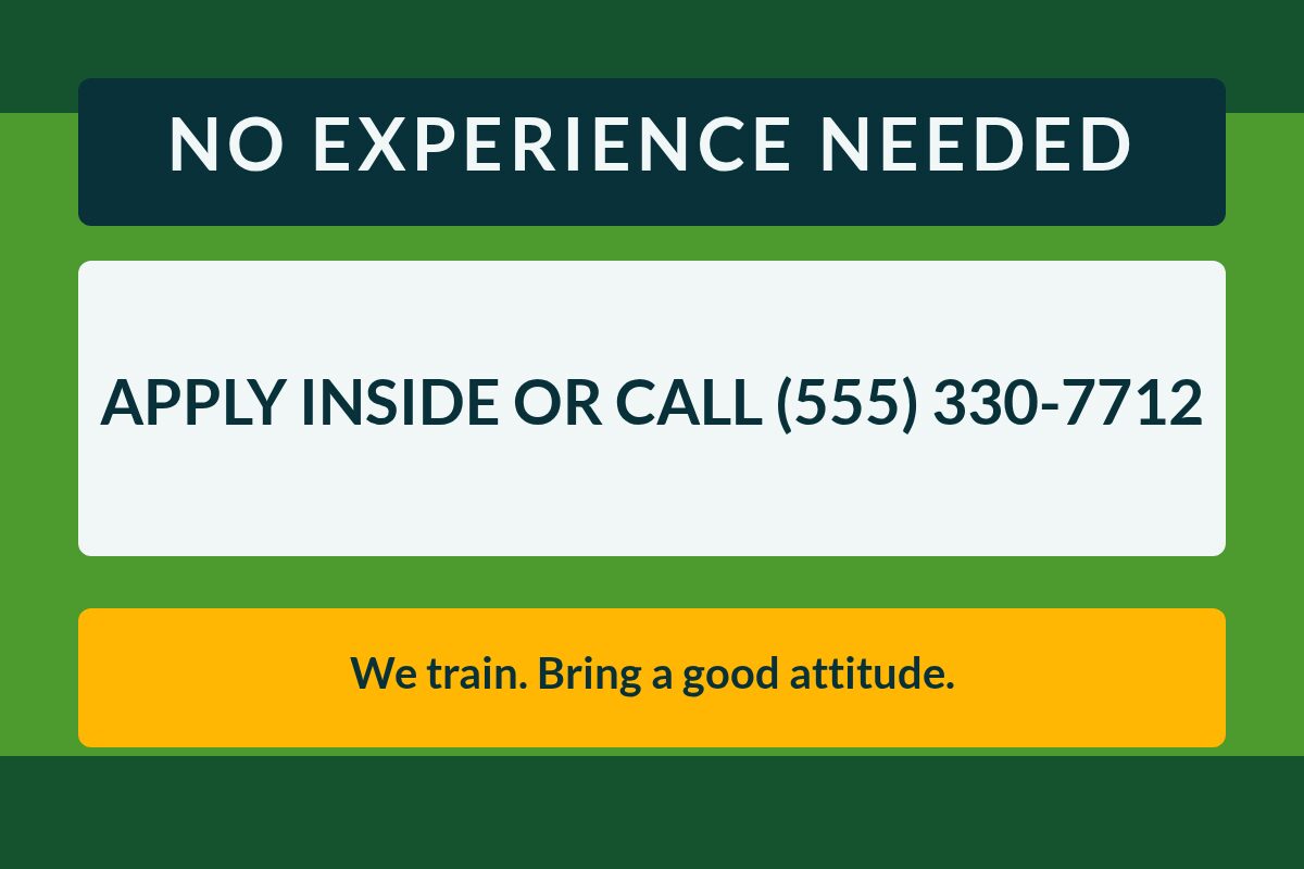 No Experience Needed Now Hiring yard sign template