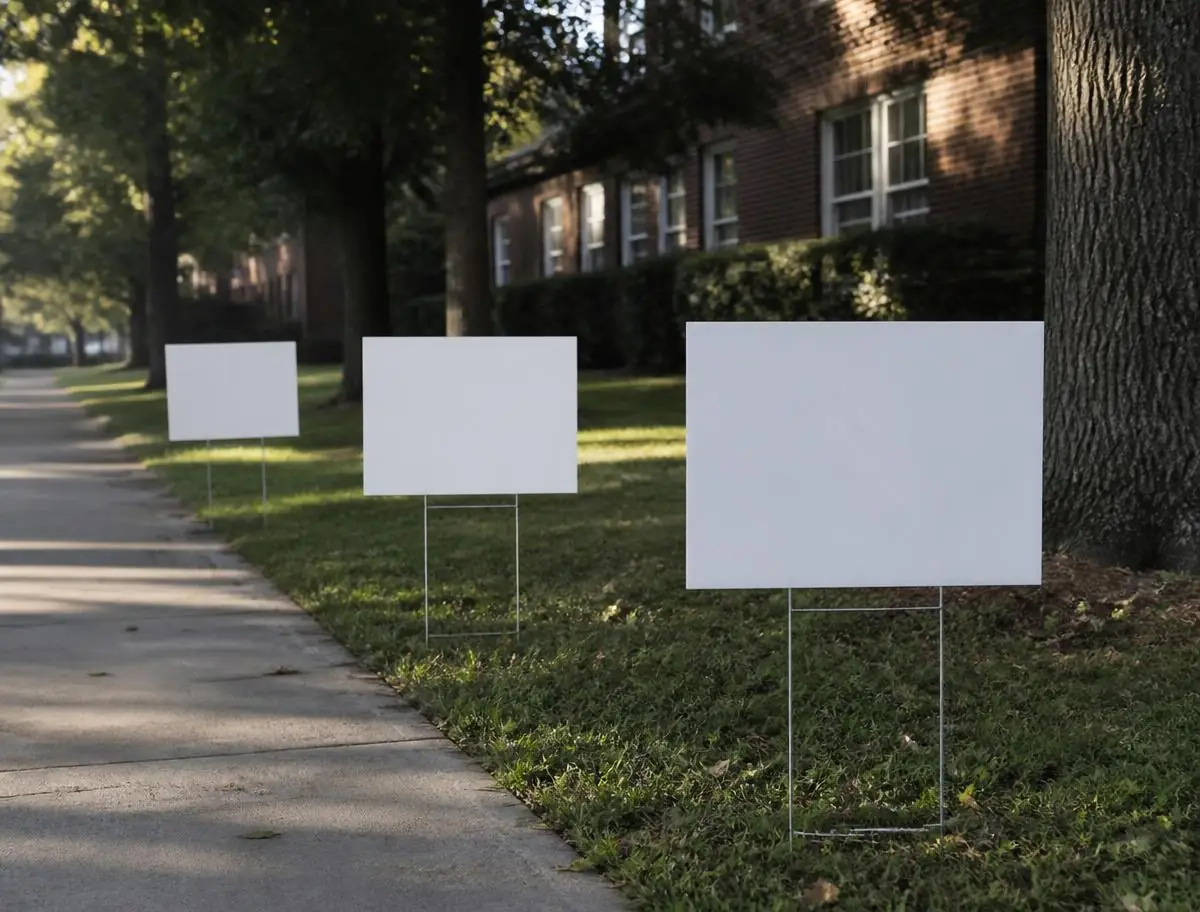 custom coroplast yard sign on a school lawn